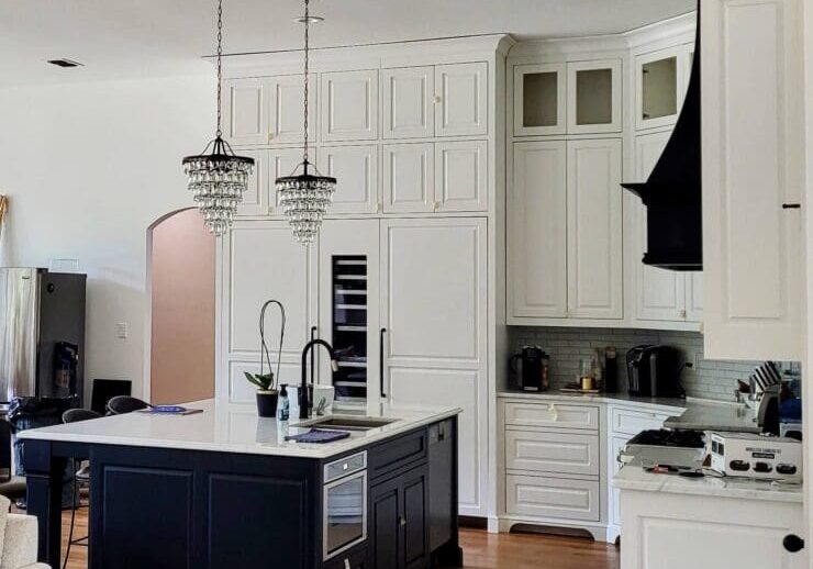 White kitchen countertop with white cabinets